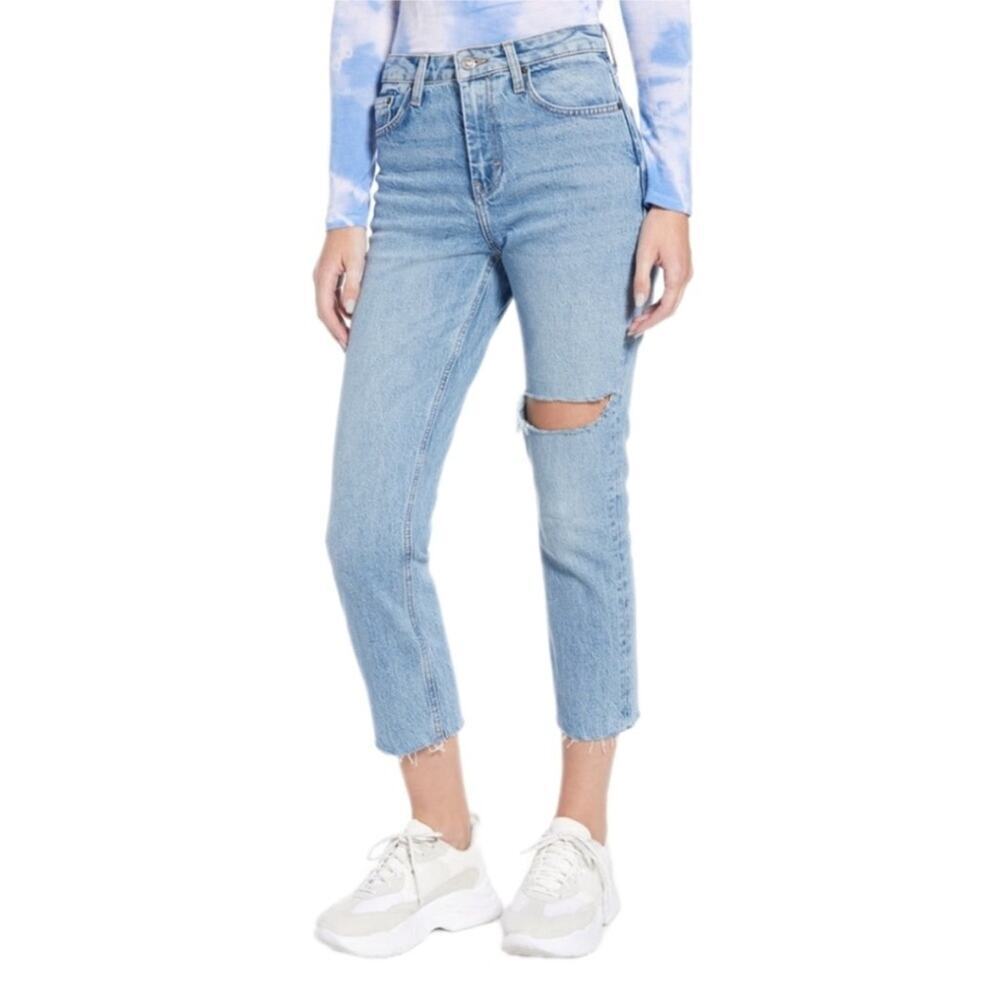 2/$30 Topshop Straight Leg Jeans High Rise Ankle Crop Distressed Light W28 #9244